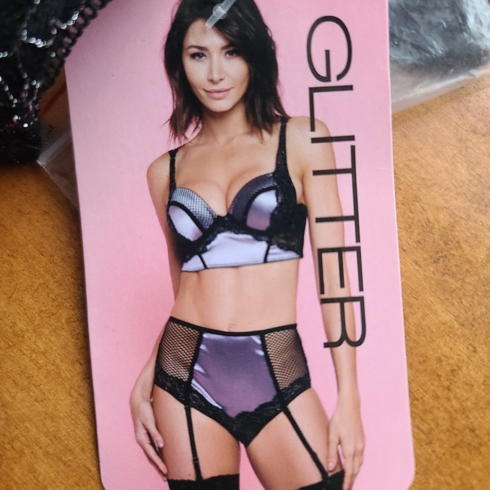 NWT Glitter Black & Silver Mesh Lingerie Set